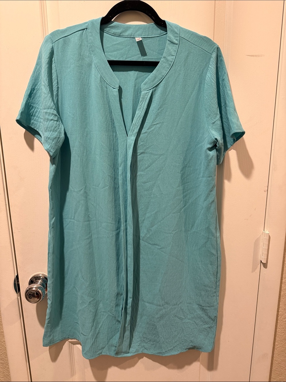 Casual Teal Short-Sleeve Tunic Top